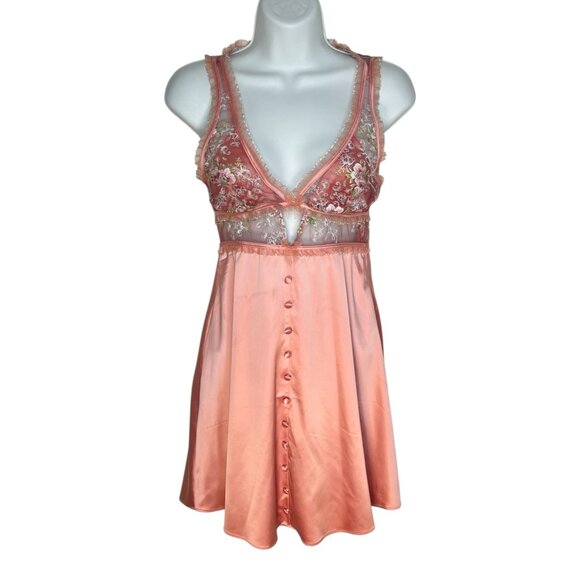 For Love and Lemons Euphoria Embroidered Slip Dress Pink Satin Mesh Small - Picture 7 of 14